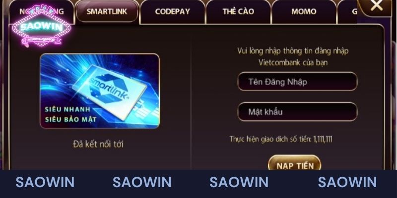 Dùng ngân hàng nạp tiền Saowin